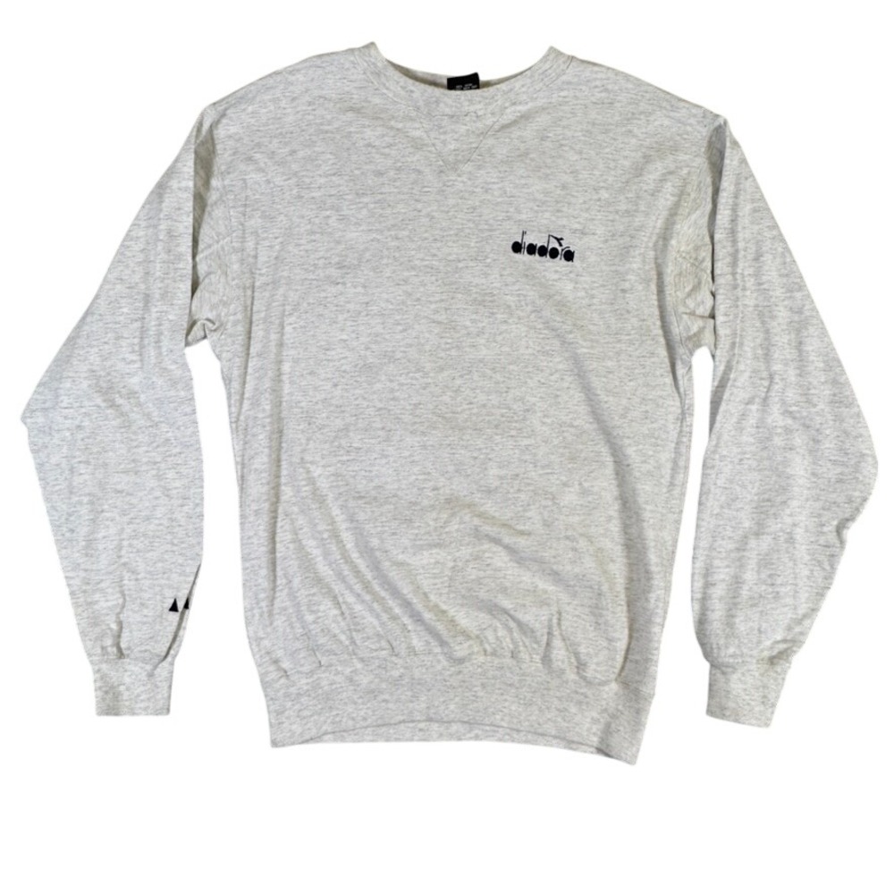 Vintage Diadora Sweatshirt Mens Large Gray Heather Cotton Crew Neck Embroidered